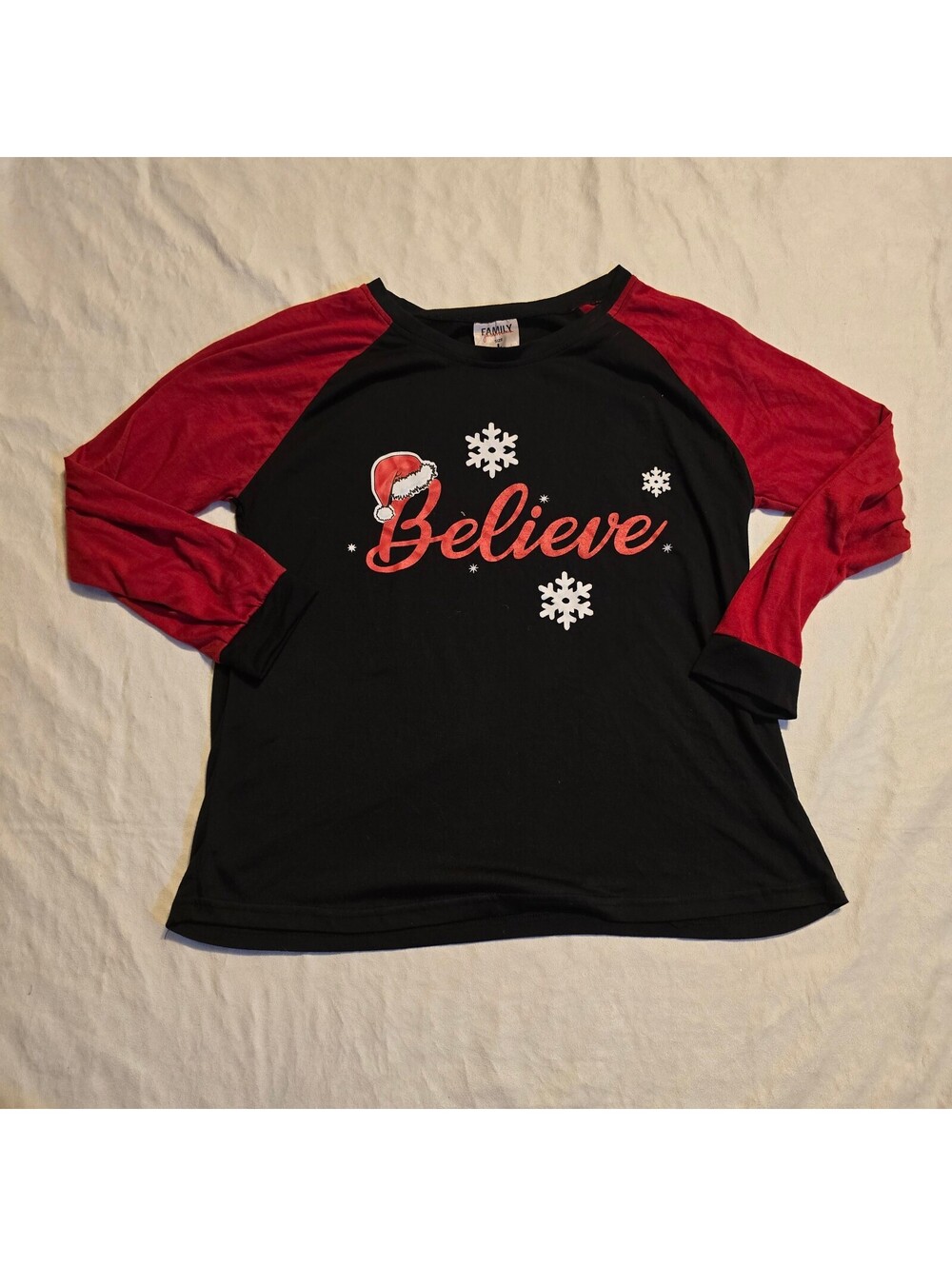 Family Jammies Women's Large Black and Red Believe Holiday Long Sleeve Shirt